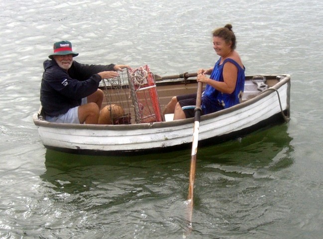 Nina rows Pat & crab traps